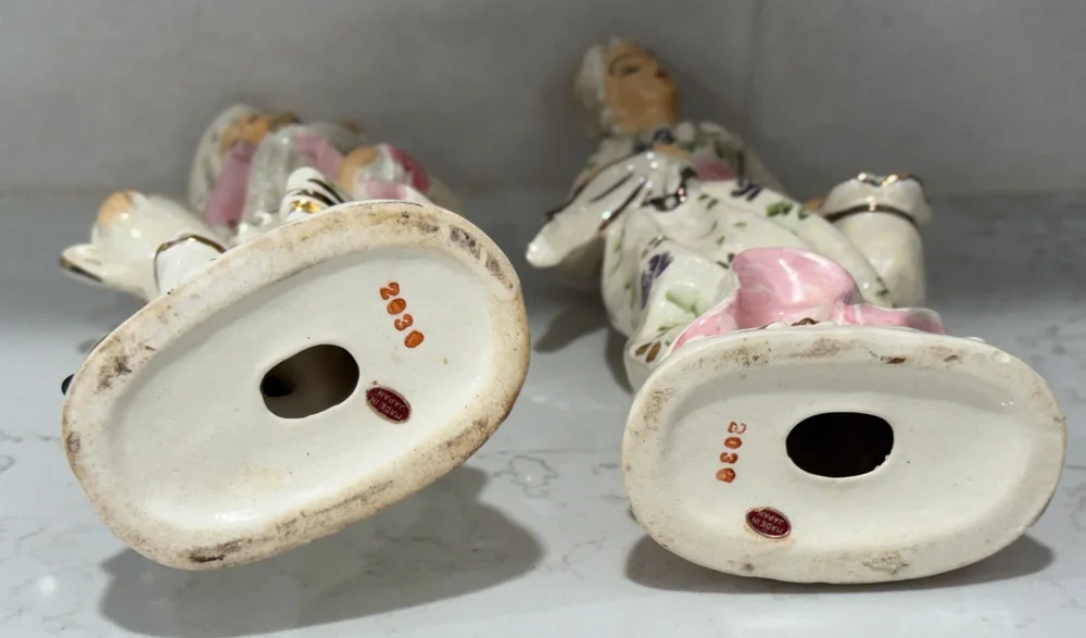 Vintage Porcelain Rococo Courting Couple Figurines Japan Gold Floral Set Regency